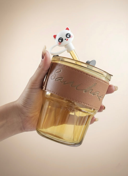 Nova — Personalized Glass Sipper | 400ml with Leather-Style Grip