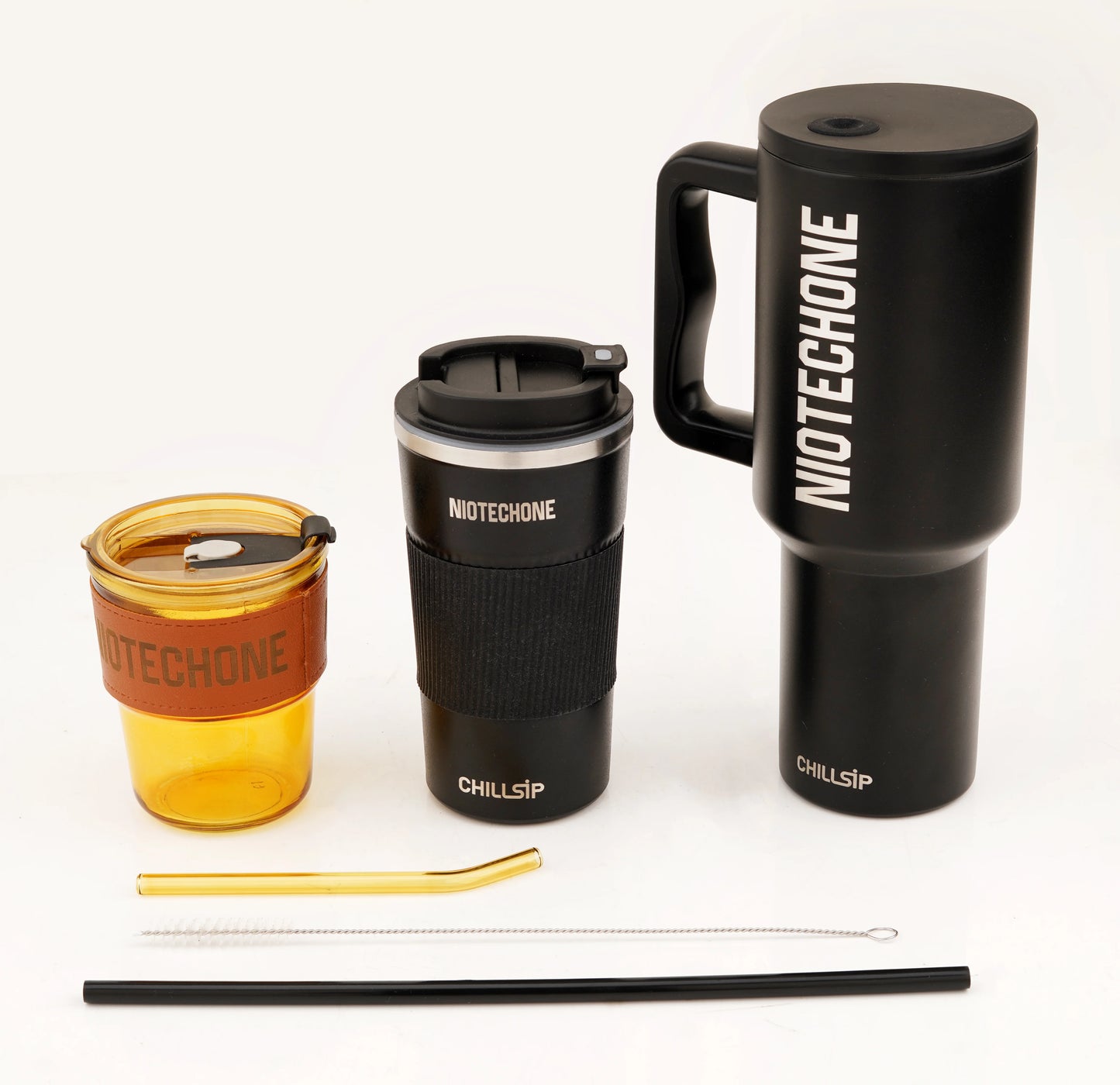 VibeNest Custom Chill Trio Gift Hamper – Flare Tumbler, Nova Glass Sipper & Evoque Coffee Mug