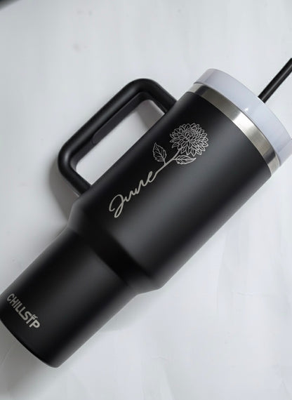Lume 1200ml Custom Month Flower Insulated Tumbler with Straw , Lid & Cute Accessories - Personalized Chill Gift
