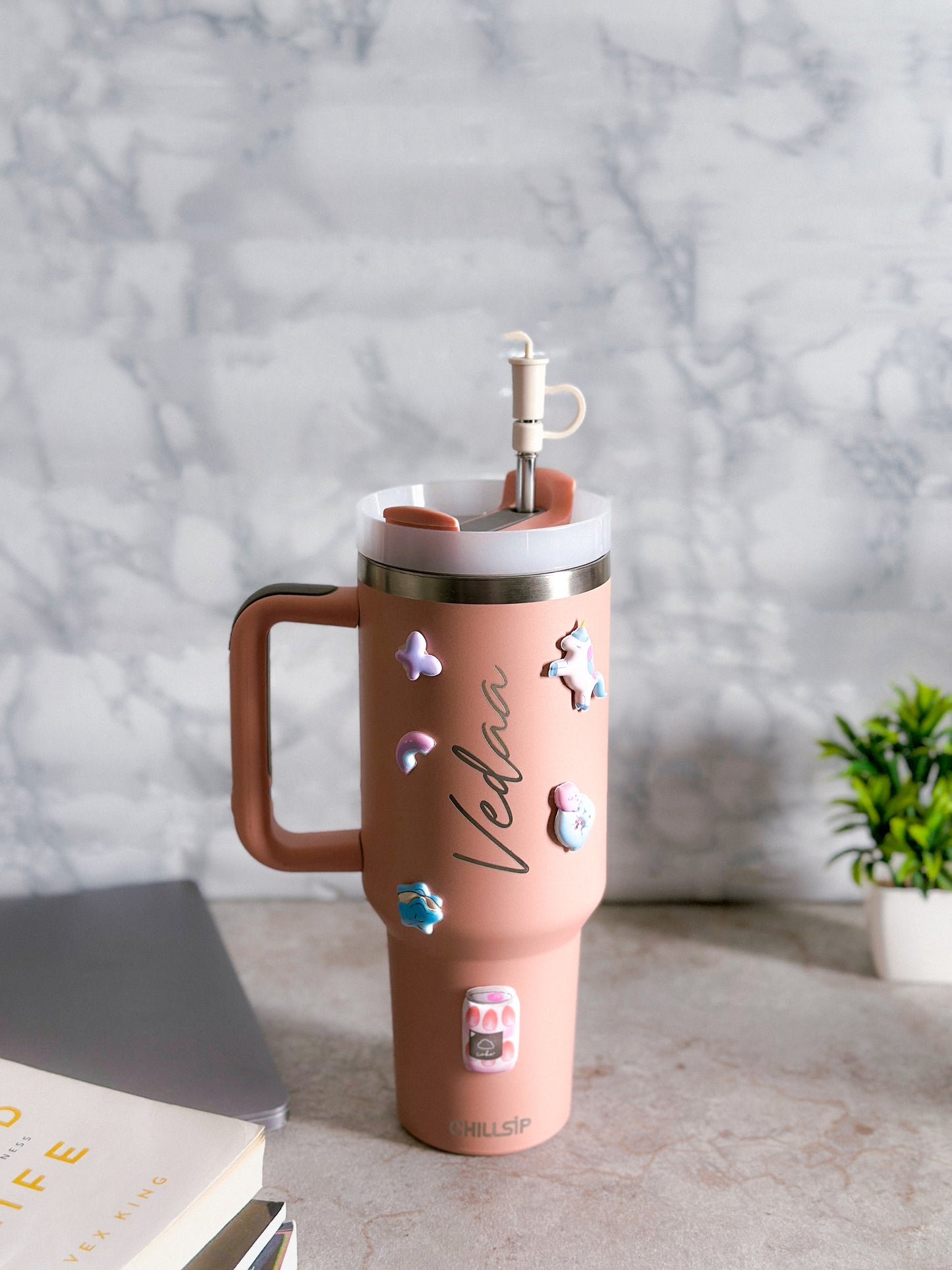 Lume 1200ml Custom Month Flower Insulated Tumbler with Straw , Lid & Cute Accessories - Personalized Chill Gift