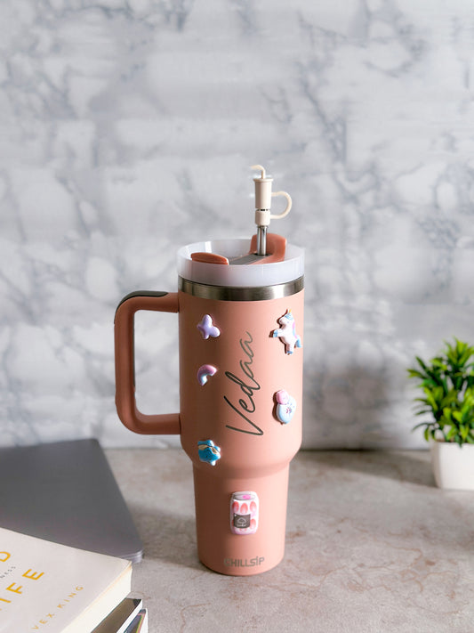 Lume 1200ml Custom Month Flower Insulated Tumbler with Straw , Lid & Cute Accessories - Personalized Chill Gift