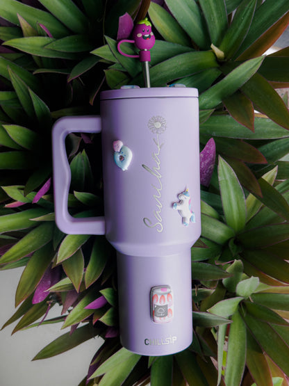 Flare 1200ml Custom Month Flower Insulated Tumbler with Straw , Lid & Cute Accessories - Personalized Chill Gift
