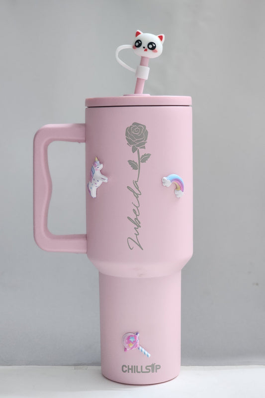 Flare 1200ml Custom Month Flower Insulated Tumbler with Straw , Lid & Cute Accessories - Personalized Chill Gift