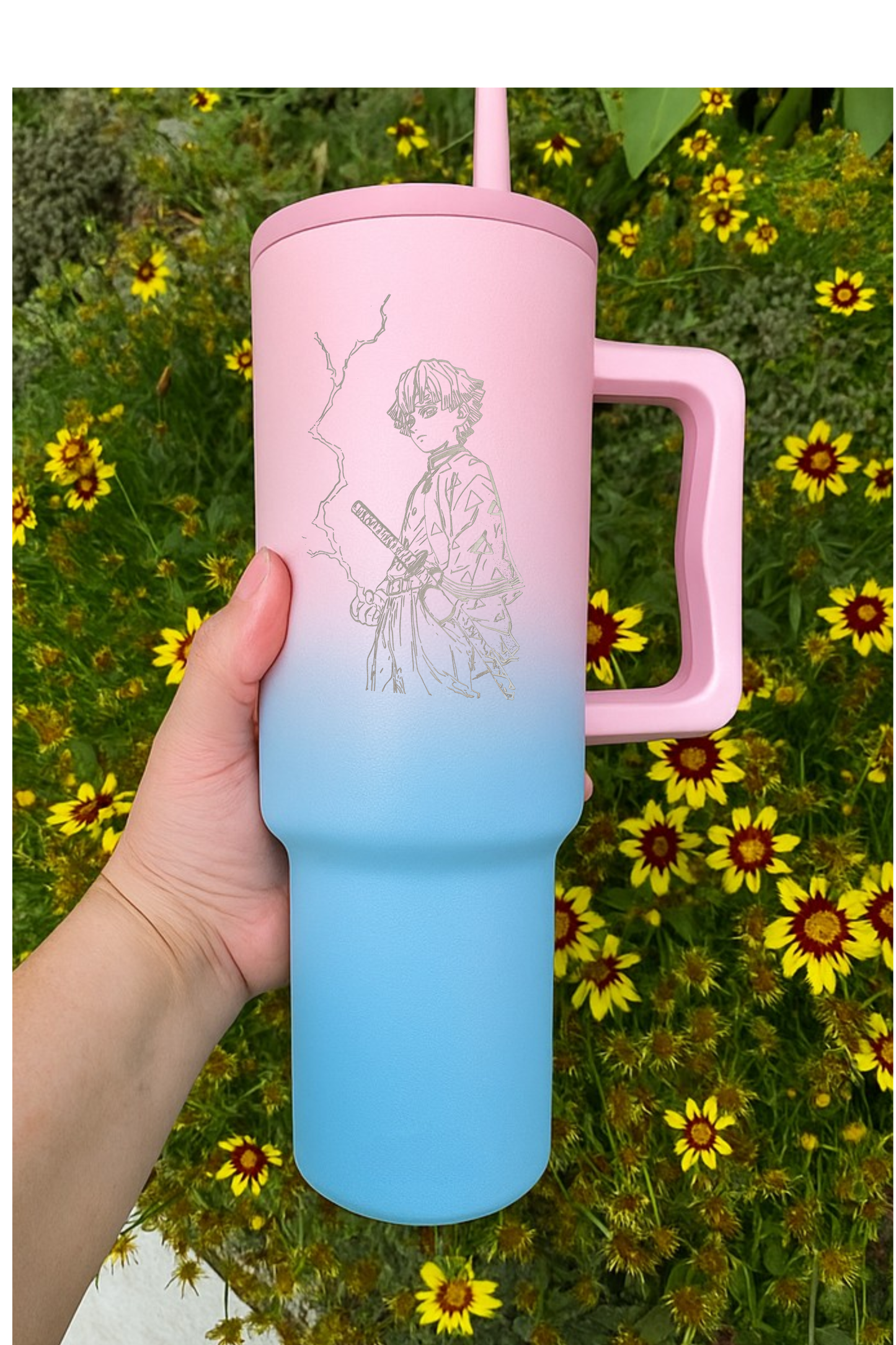 Flare 1200ml Custom Anime Engraved  Insulated Tumbler with Straw , Lid & Cute Accessories - Personalized Chill Gift