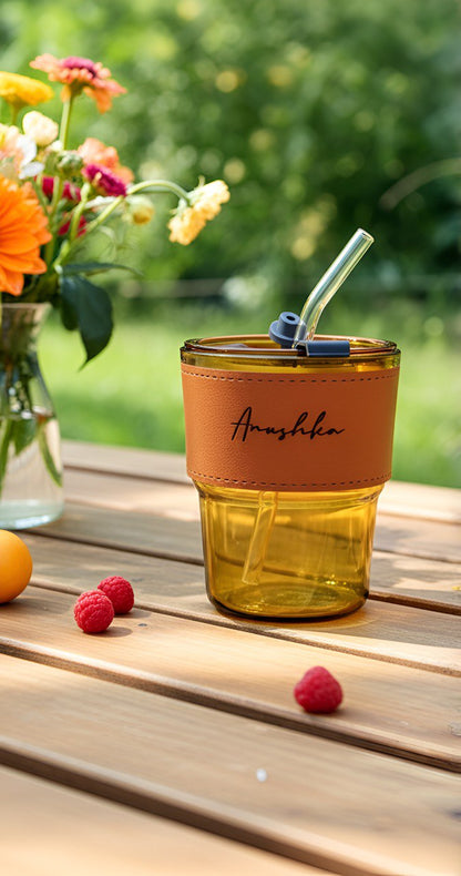 Nova — Personalized Glass Sipper | 400ml with Leather-Style Grip