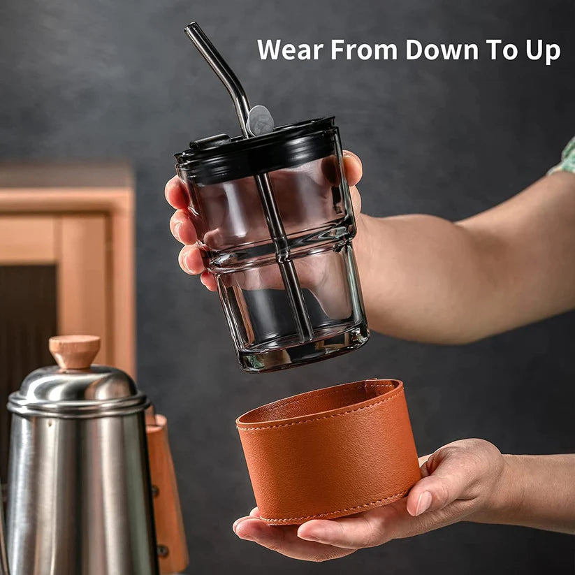 Nova — Personalized Glass Sipper | 400ml with Leather-Style Grip