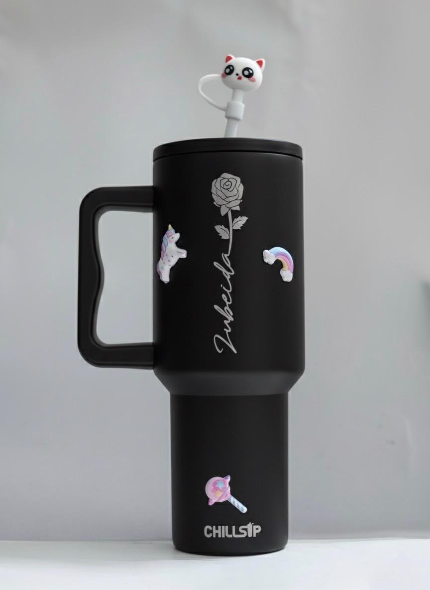 Flare 1200ml Custom Month Flower Insulated Tumbler with Straw , Lid & Cute Accessories - Personalized Chill Gift
