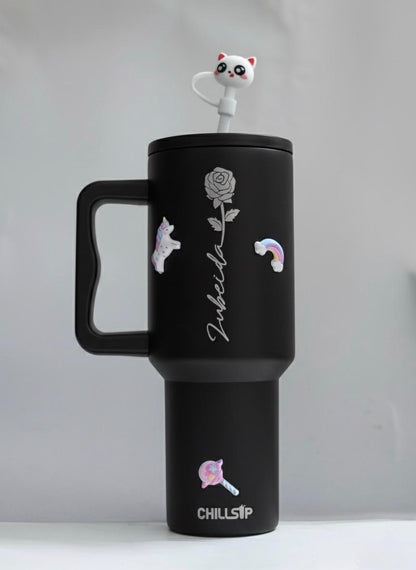 Flare 1200ml Custom Month Flower Insulated Tumbler with Straw , Lid & Cute Accessories - Personalized Chill Gift